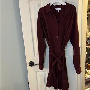 Nine West Burgundy Long Sleeve Dress; Size Medium